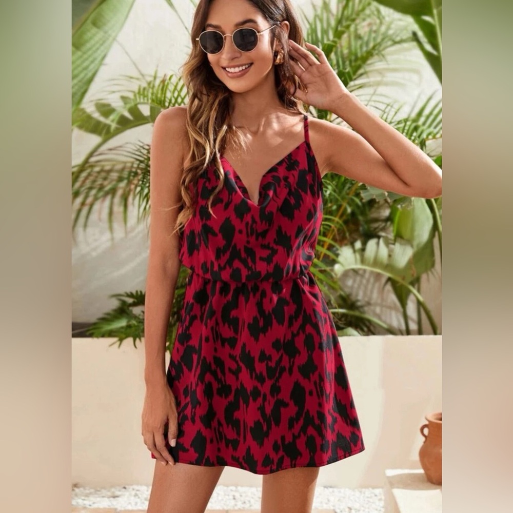 Red and Black Sleeveless V-Neck Sundress
